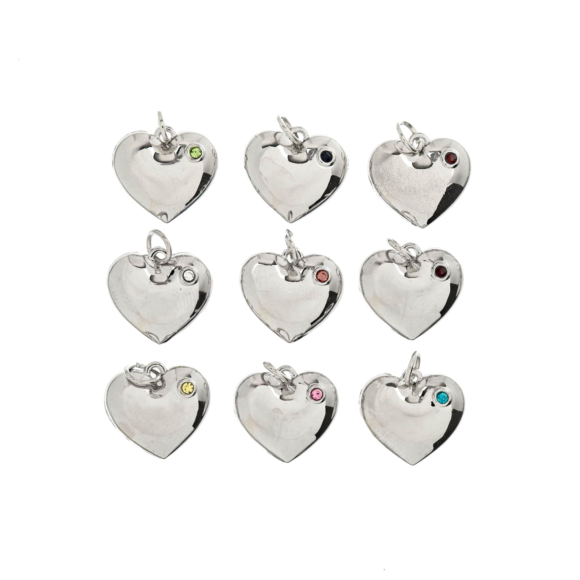 Crystal Lane DIY Silver Rhinestone Heart Charms, 9ct.